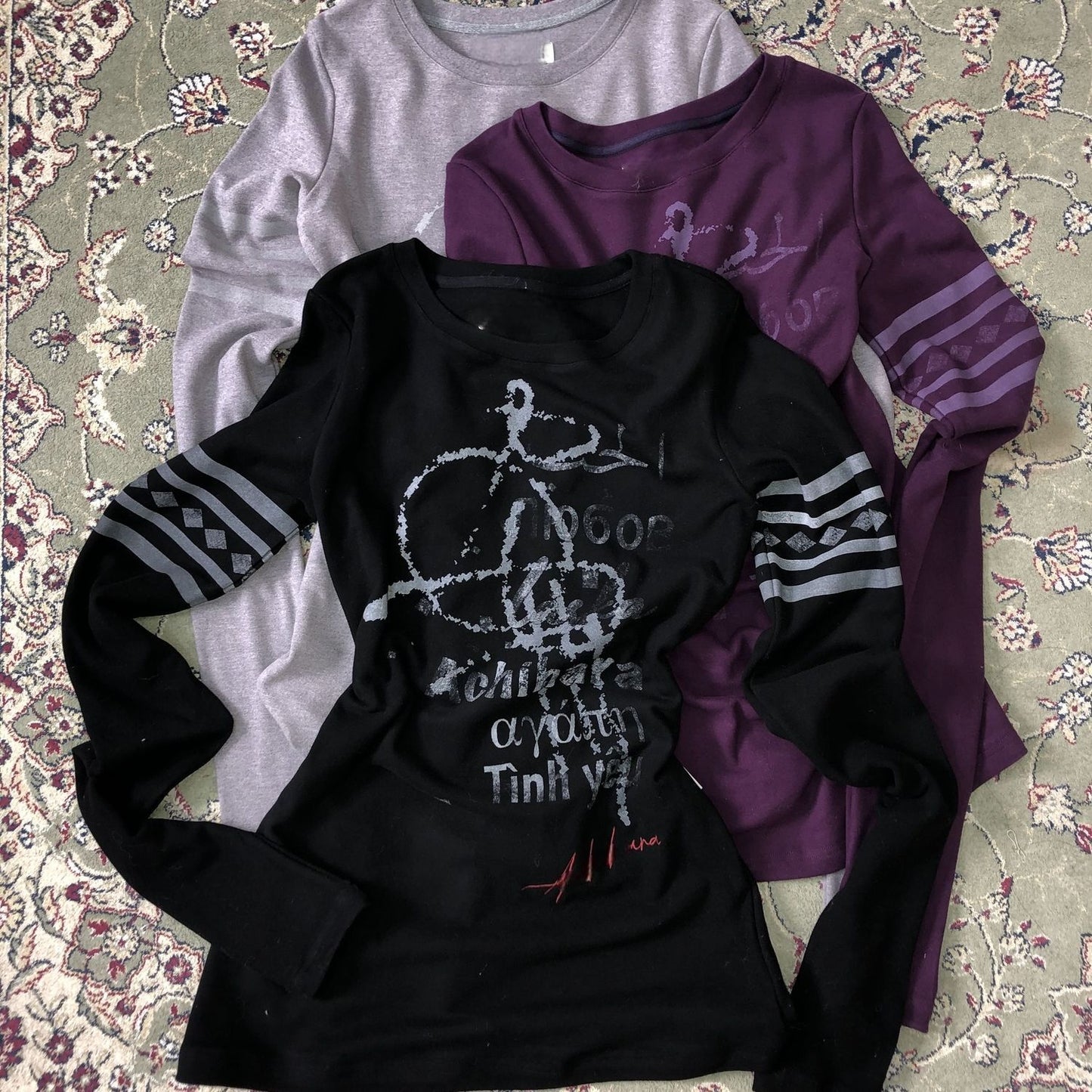 Letter Print Long Sleeve Slim T-Shirt SA626
