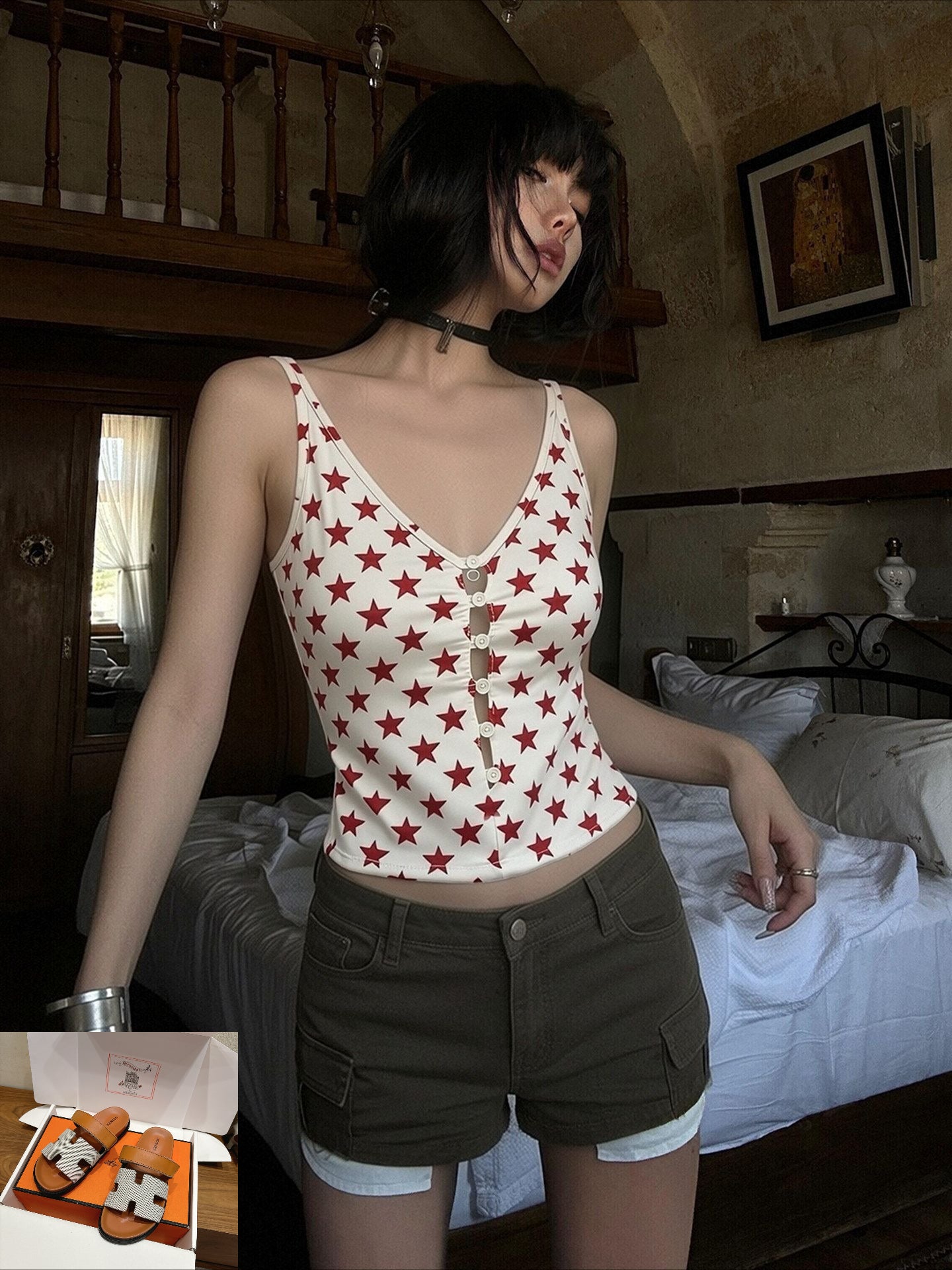 Star Print Sleeveless Suspender  SA927
