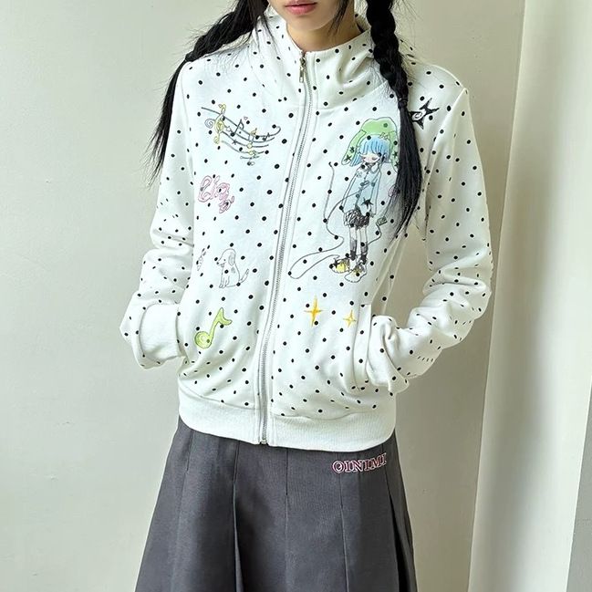 Cartoon Girl Polka Dot Print Hooded Sweater SA663