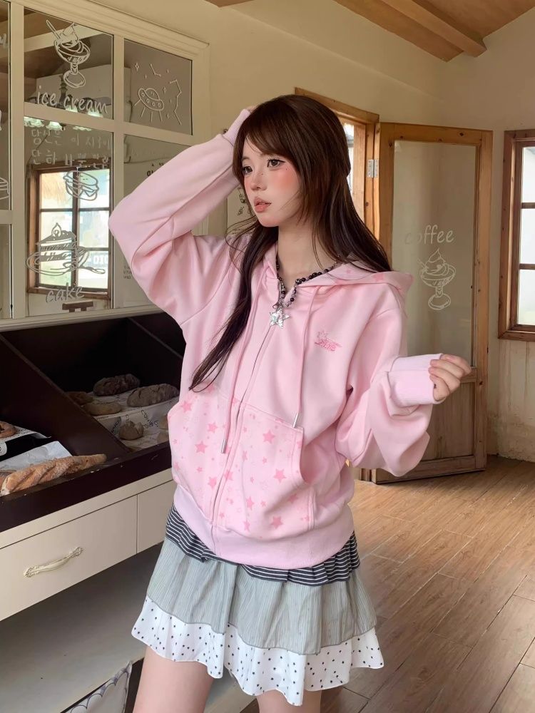 Star Print Hooded Cardigan SAB097