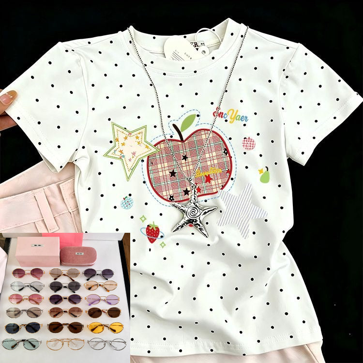 Polka Dot Cartoon Print Short-sleeved T-shirt  SA937