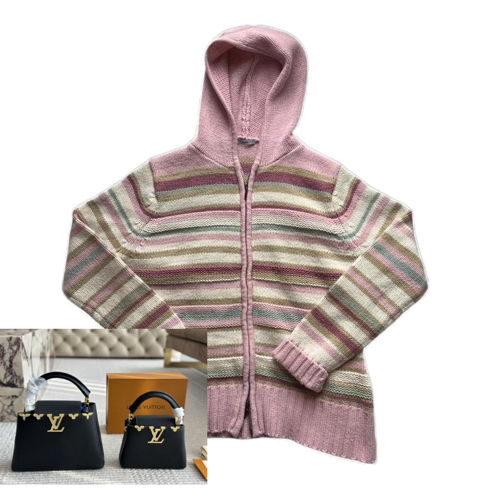 Colorful Striped Hooded Knitted Cardigan SA471/SA472