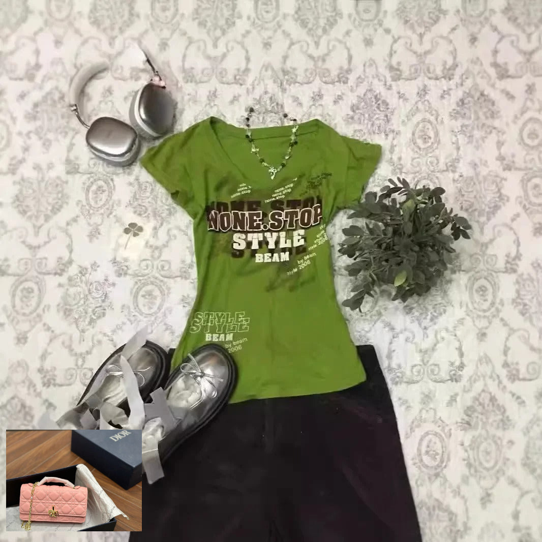 Letter Print Short Sleeve T shirts SA289