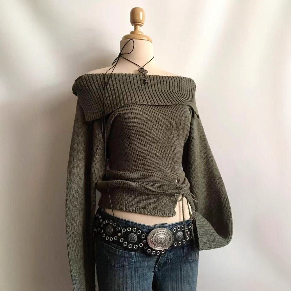 Short Waist Long Sleeve Knitted Sweater SA589