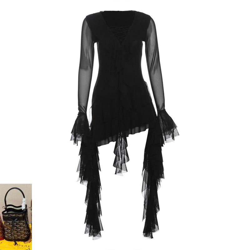 High Waist V-Neck Long Sleeve Dress SA386
