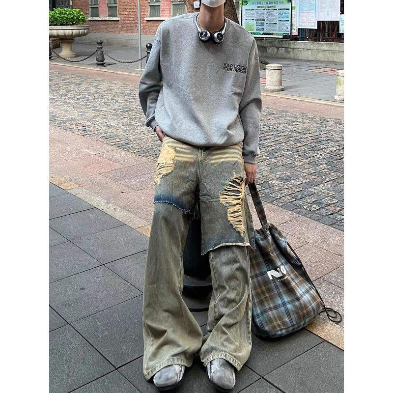Ripped Stitching Fake Two Jeans SA650/SA651