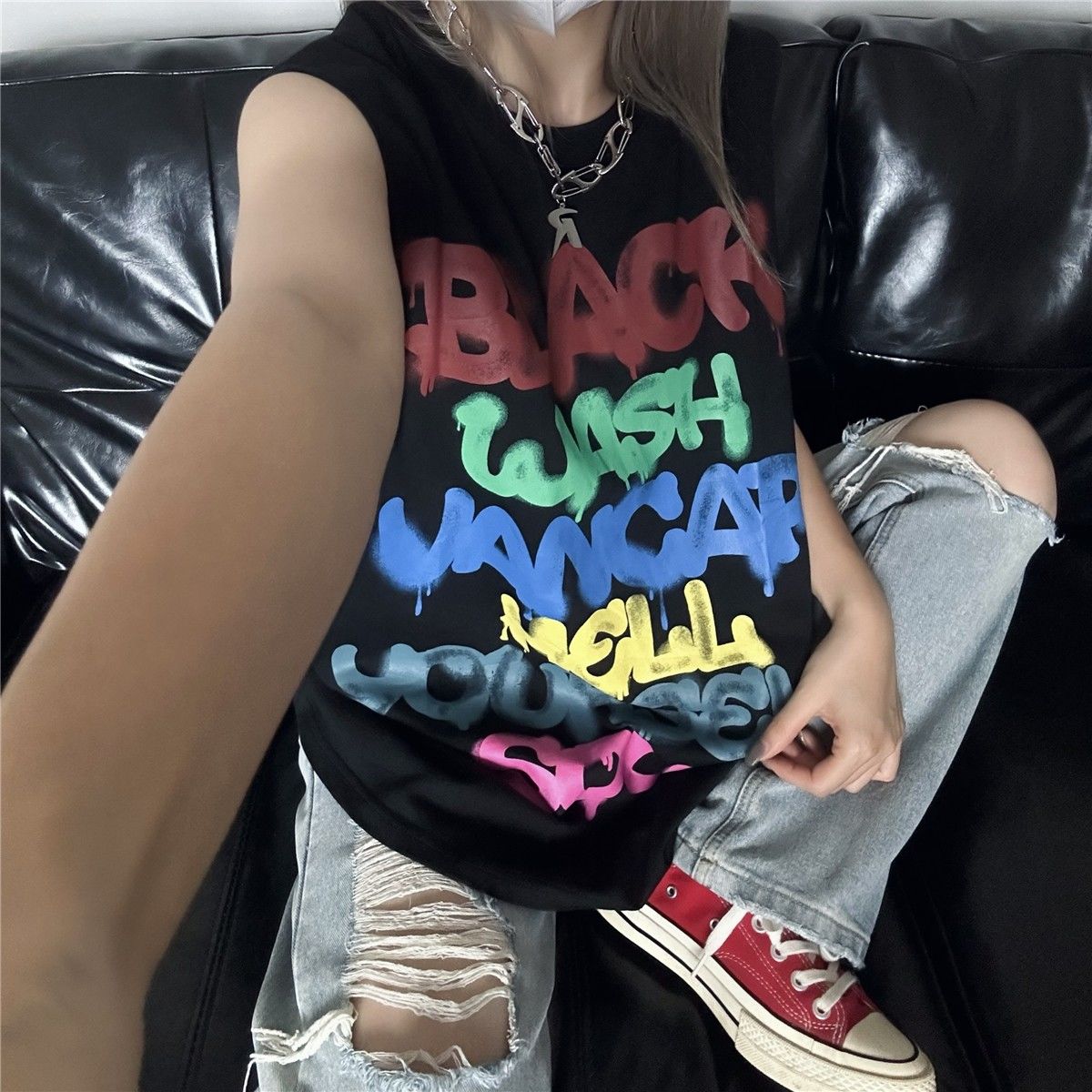 Rainbow Letter Graffiti Vest  SA832