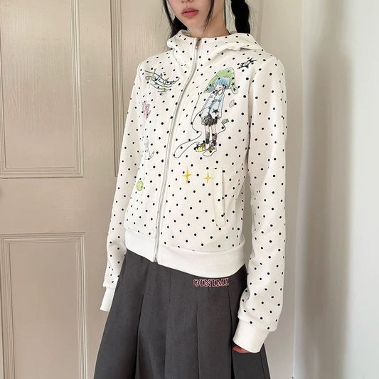 Cartoon Girl Polka Dot Print Hooded Sweater SA663