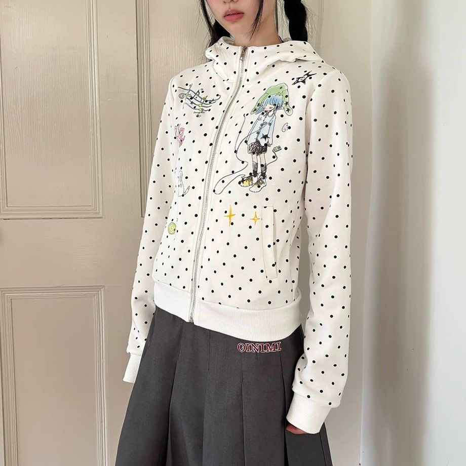Cartoon Girl Polka Dot Print Hooded Sweater SA663
