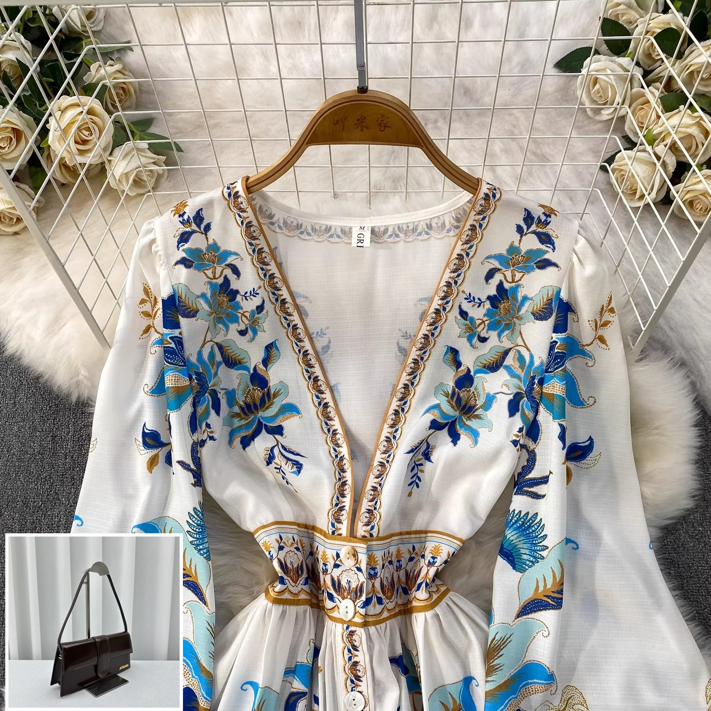 Deep V-neck Cardigan Long Dress SA756