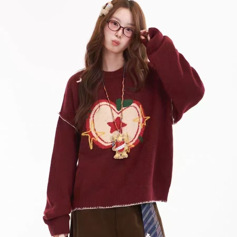 Apple Jacquard Crew Neck Sweater SAB096