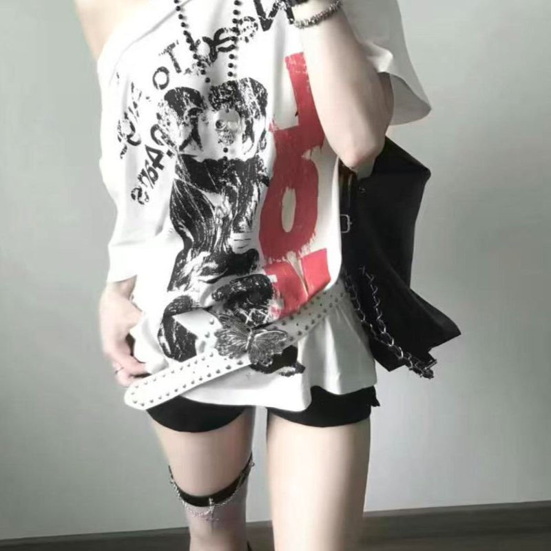 Backless Printed Short-sleeve T-shirt SAB043