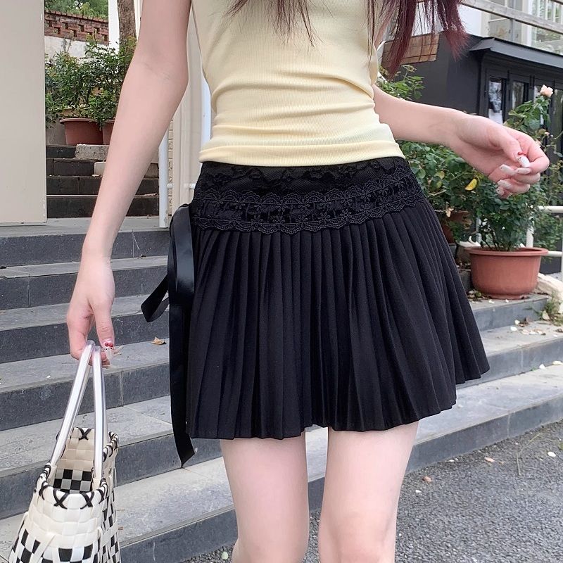 Summer New Pink Skirt for Women Y2k High Waist Bow Lace Up Skirts  46D856