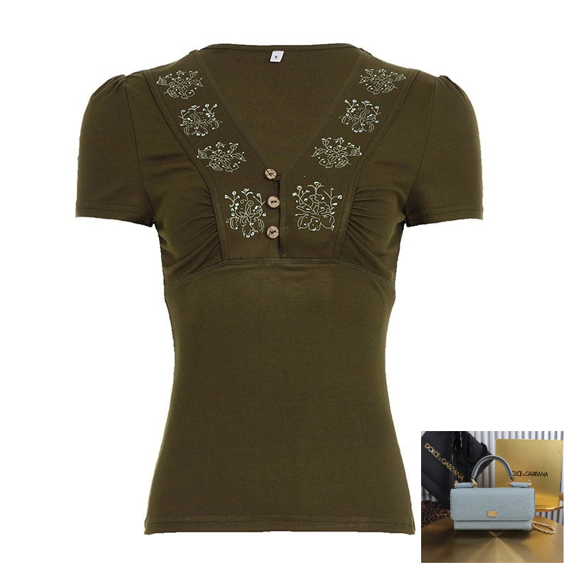 Printed V-neck Slim-fit Top SA853
