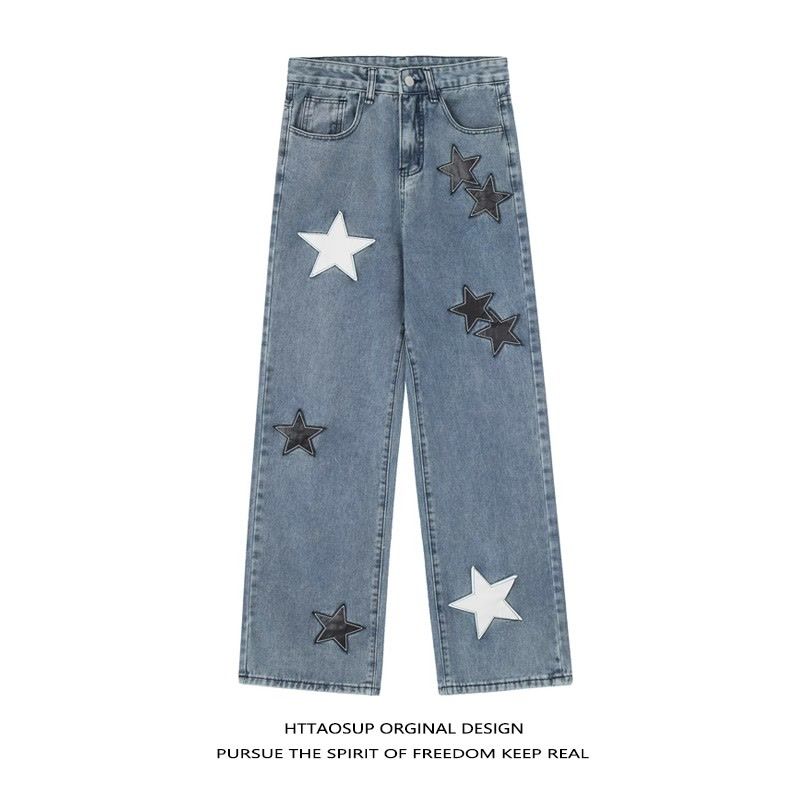 Women Men's Star Patch Jeans US 64D106