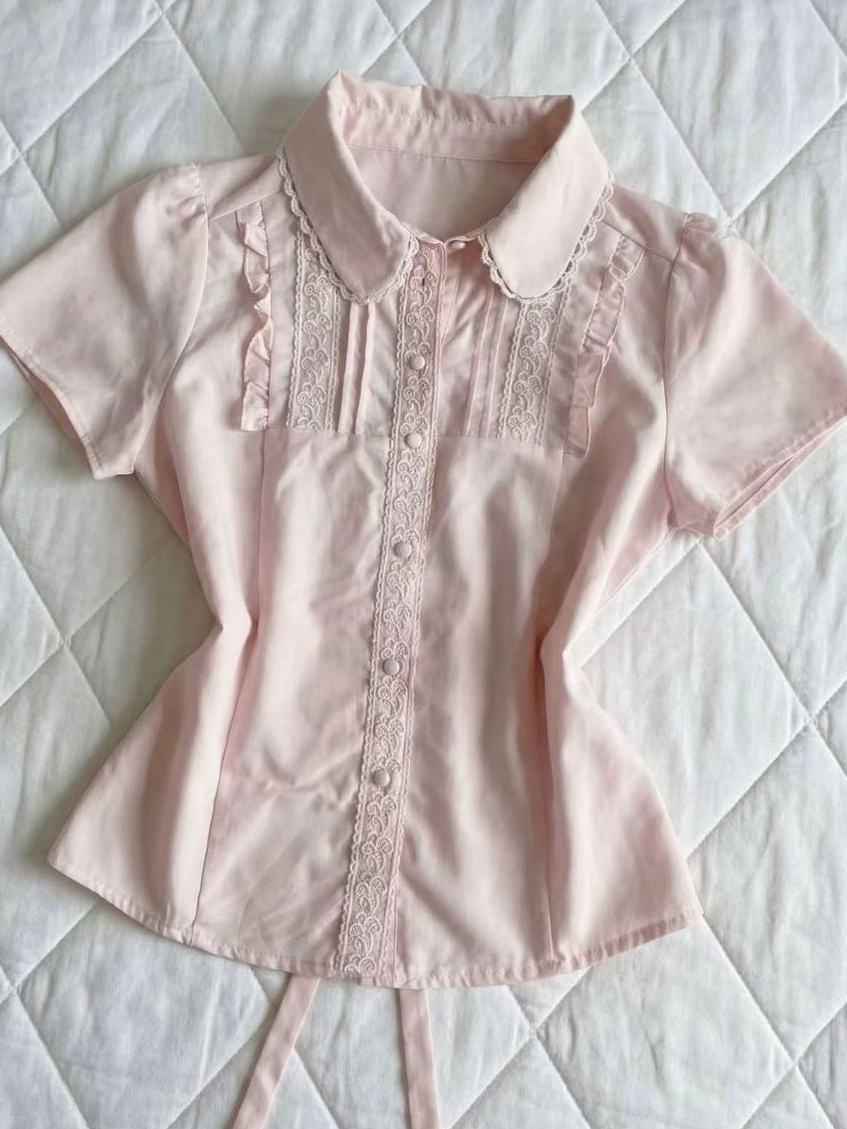 Pink Lace Short-sleeved Shirt SA918