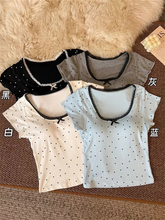 Polka Dot Lace Short-sleeved T-shirt SA877