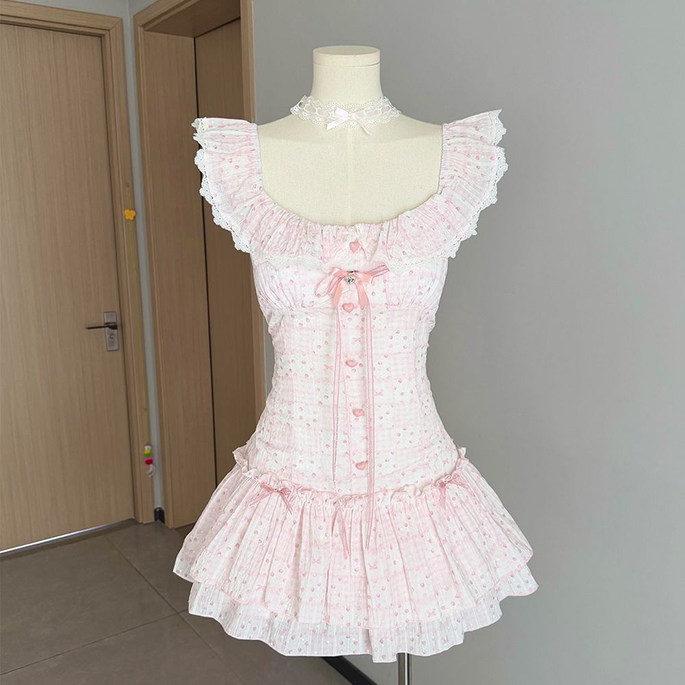 Short Dress with Small Flying Sleeves and Bow US 64H080