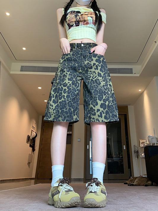 Leopard Print Denim Shorts SA904