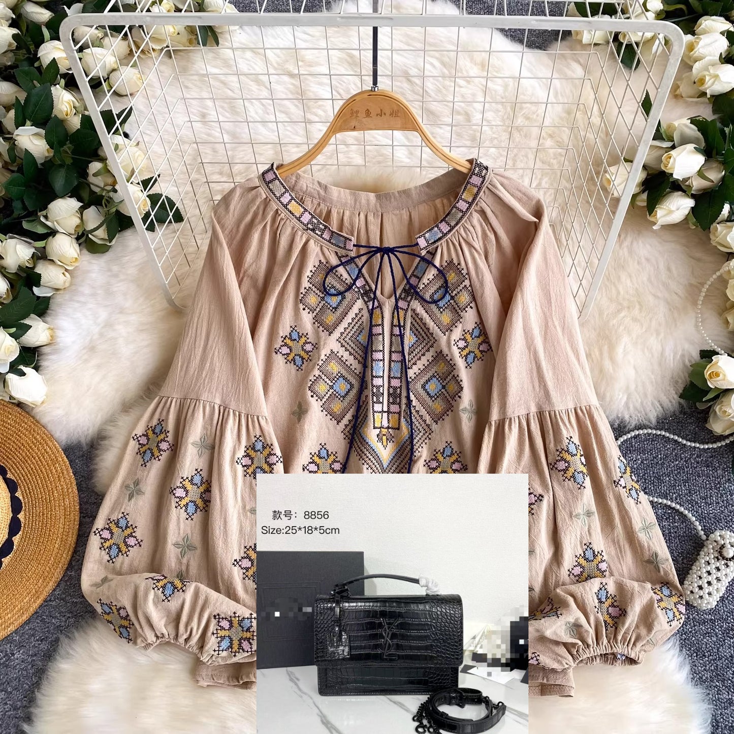 Bohemian heavy embroidery tassel shirt SA802