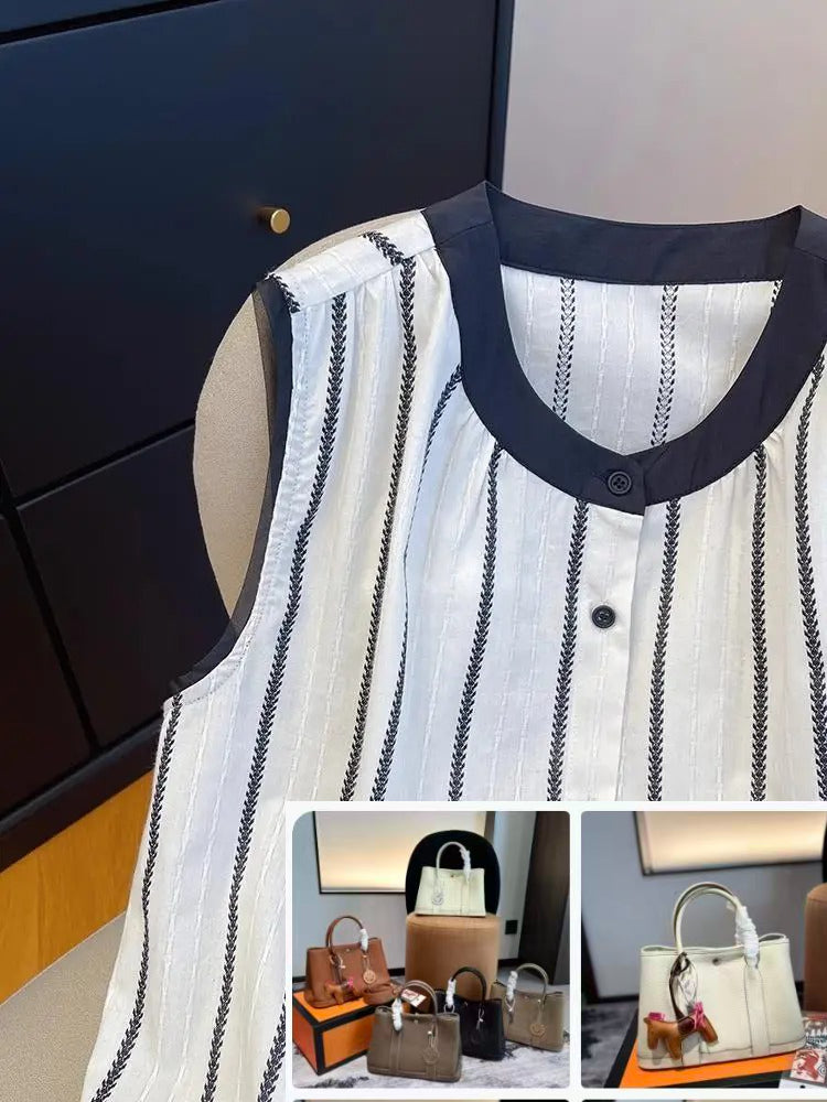 Sleeveless Blouse Women Striped Loose Tank Top SA739