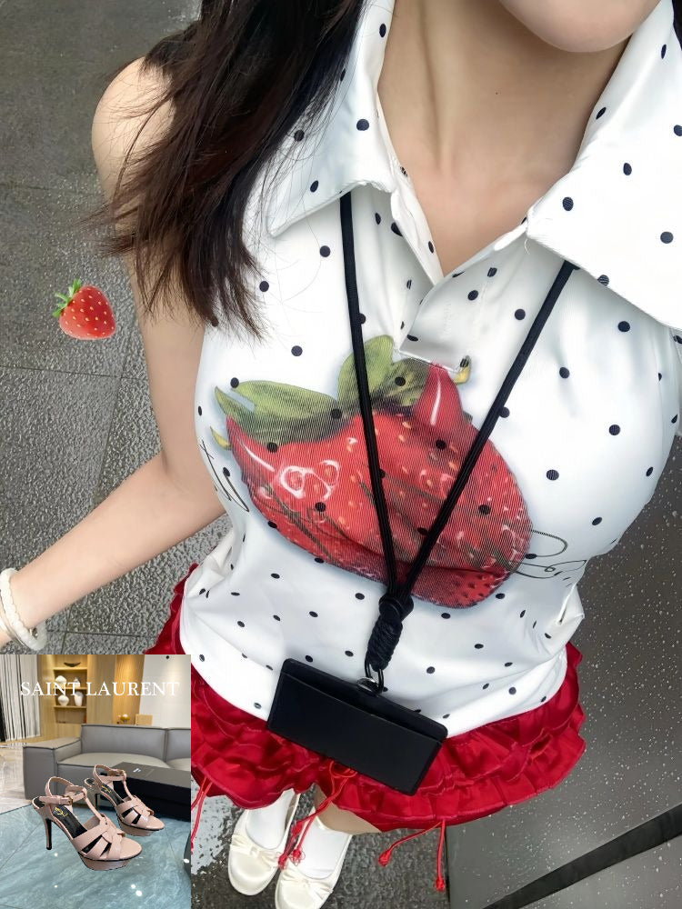 Strawberry Polka Dot Print Vest SA898