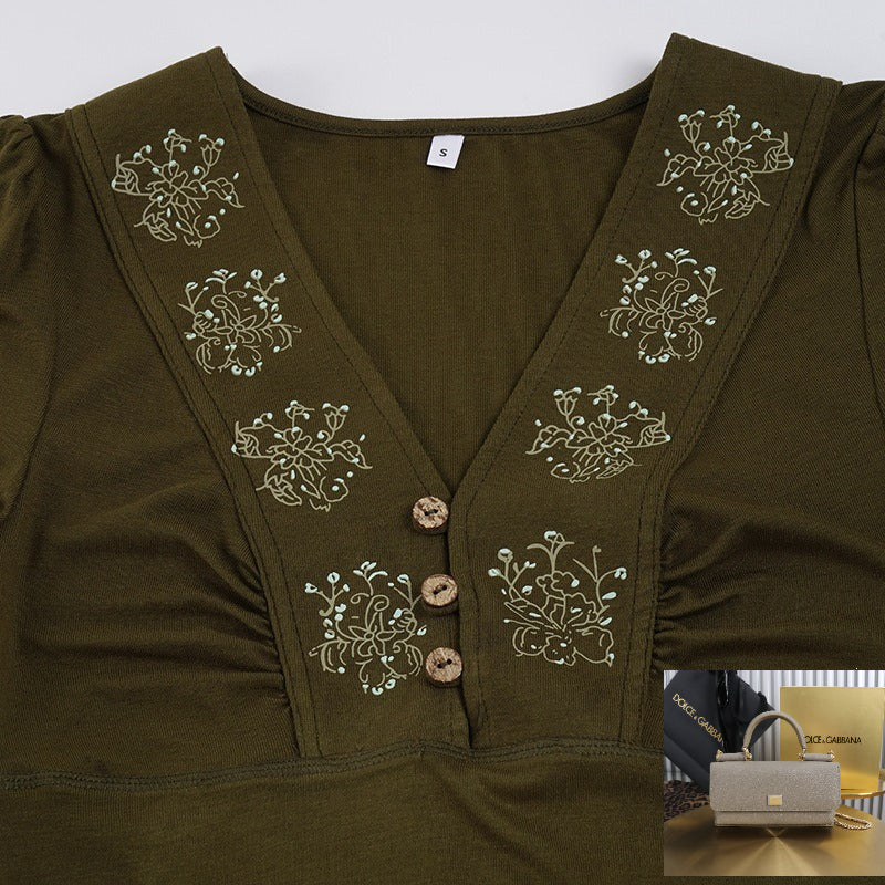 Printed V-neck Slim-fit Top SA853