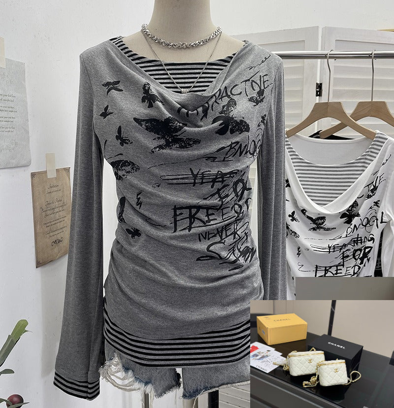 Fake Two-piece Striped Long-sleeved T-shirt SA654/SA655