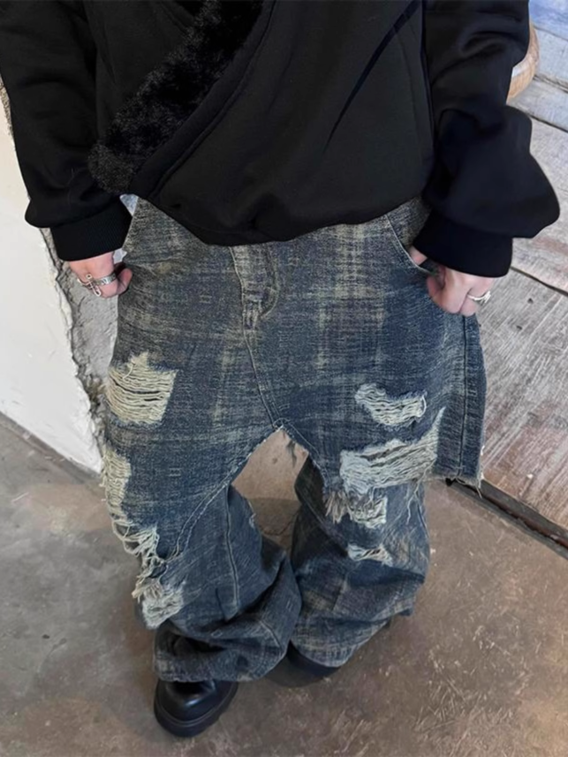 Old Damage Denim Skirt Pants SA652