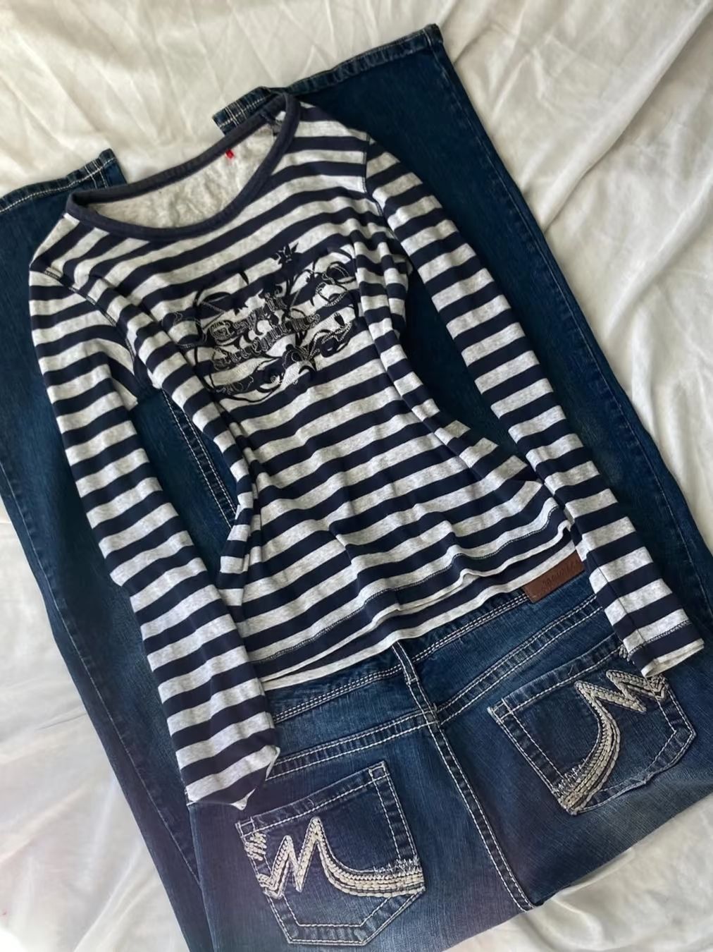 Striped long-sleeved slim-fitting waist T-shirt SA625