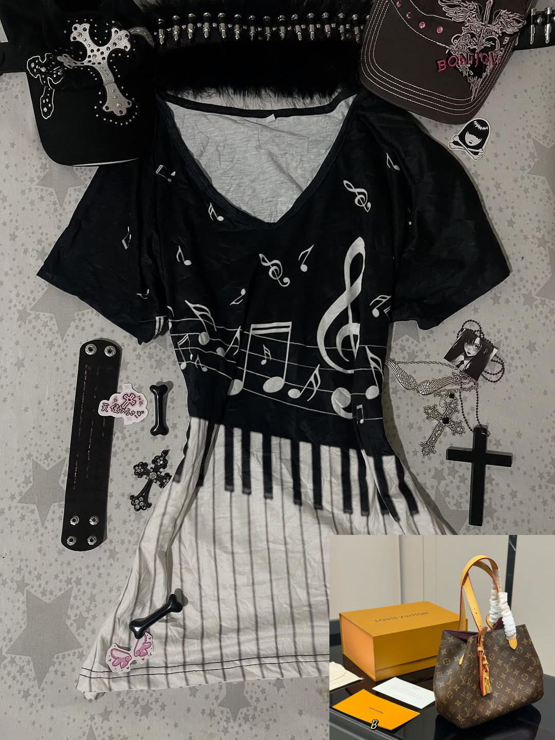 Printed Short-sleeved T-shirt V-neck Top SA720