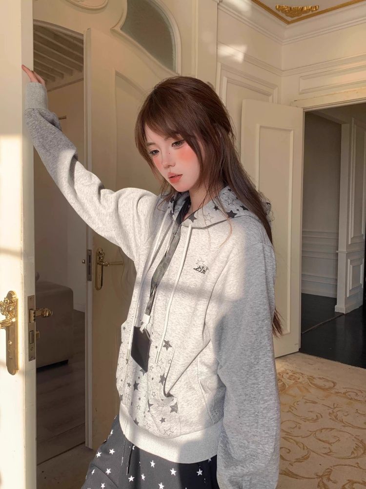 Star Print Hooded Cardigan SAB097