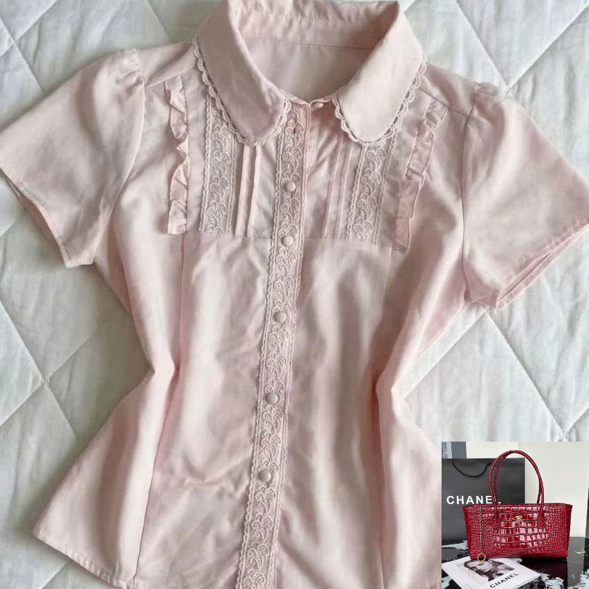 Pink Lace Short-sleeved Shirt SA918