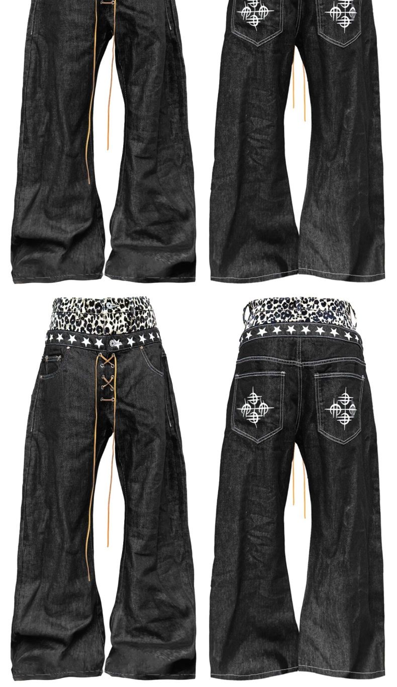 Leopard Splicing Double Waist Jeans SA653