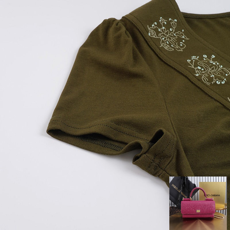 Printed V-neck Slim-fit Top SA853