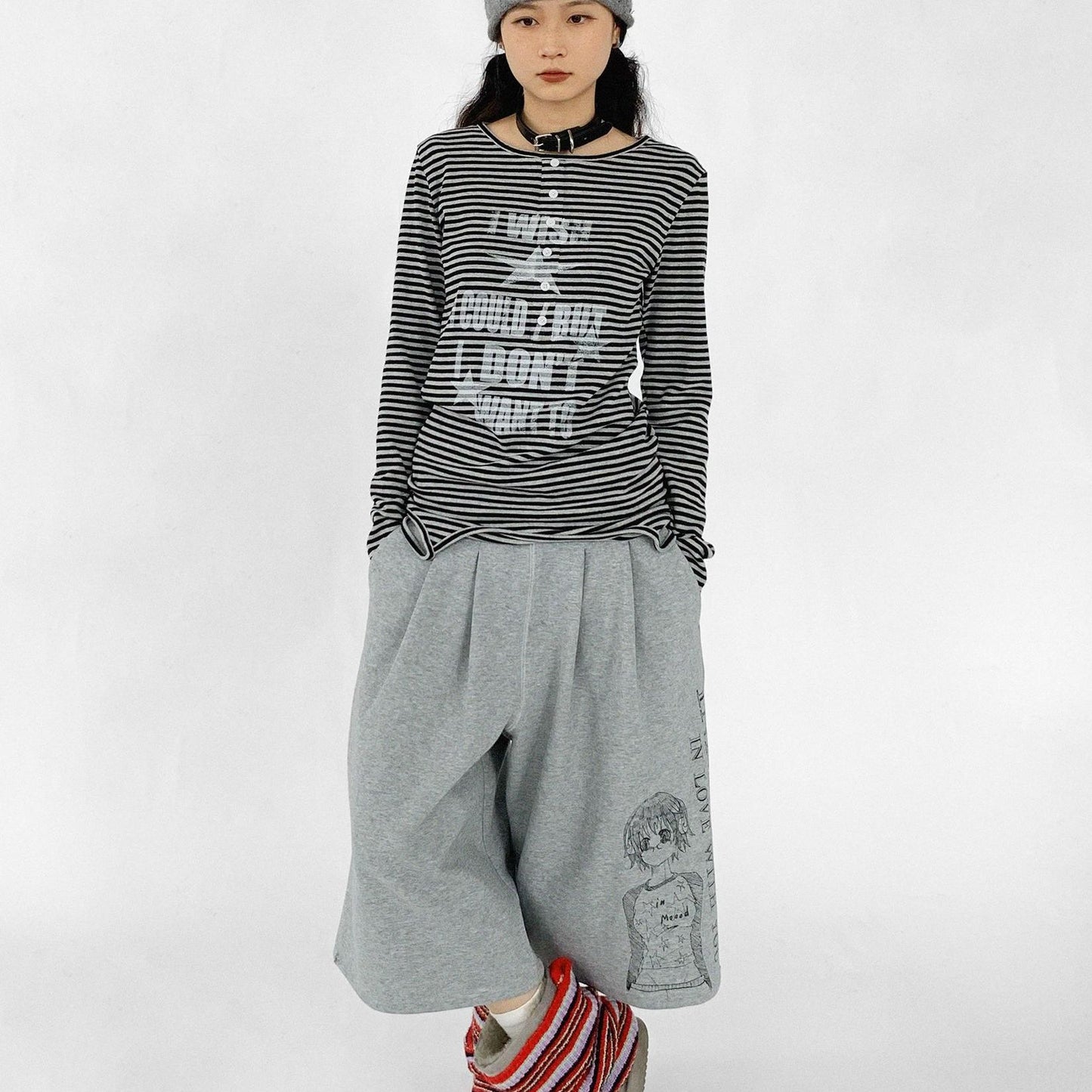 Striped Letter Print Star Long Sleeve T-Shirt SA661