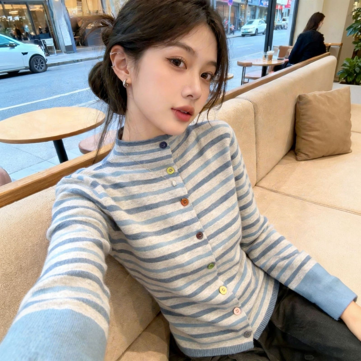 Striped Slimming Knit Cardigan SAB118