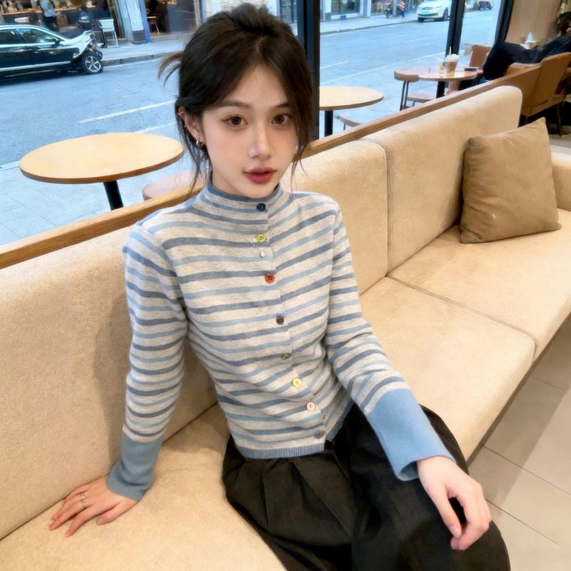 Striped Slimming Knit Cardigan SAB118