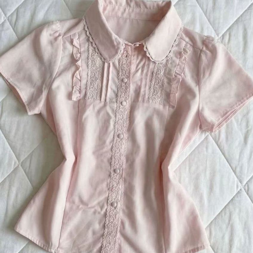 Pink Lace Short-sleeved Shirt SA918