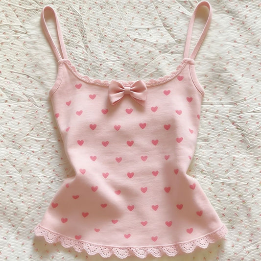Pink Love Printed Bow Sling Vest 69C036