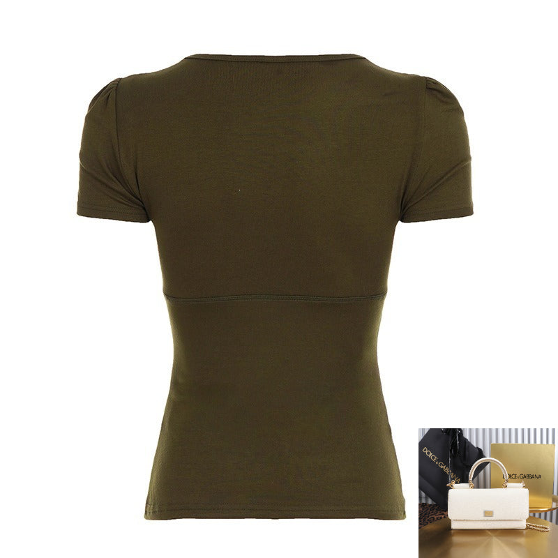Printed V-neck Slim-fit Top SA853