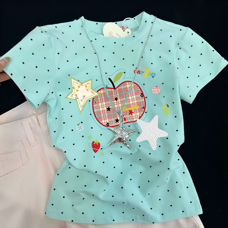 Polka Dot Cartoon Print Short-sleeved T-shirt  SA937