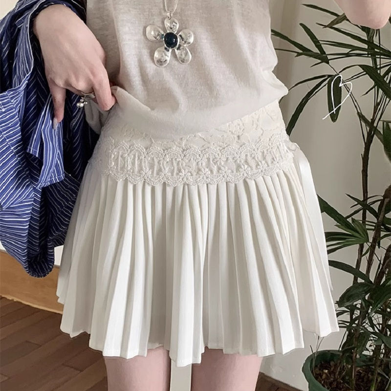Summer New Pink Skirt for Women Y2k High Waist Bow Lace Up Skirts  46D856