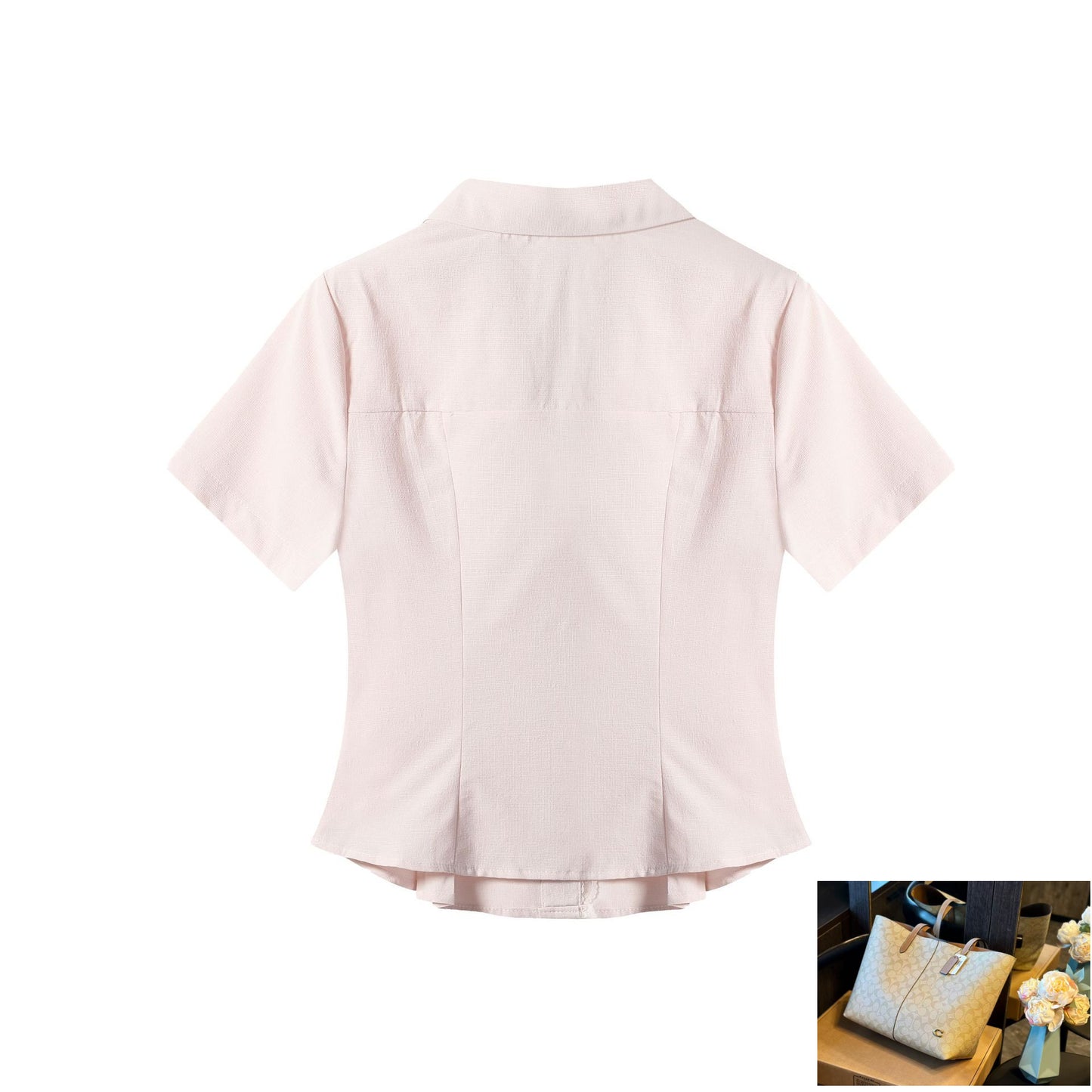 Pink Shoulder Lace Short Sleeve Shirt Women SA374