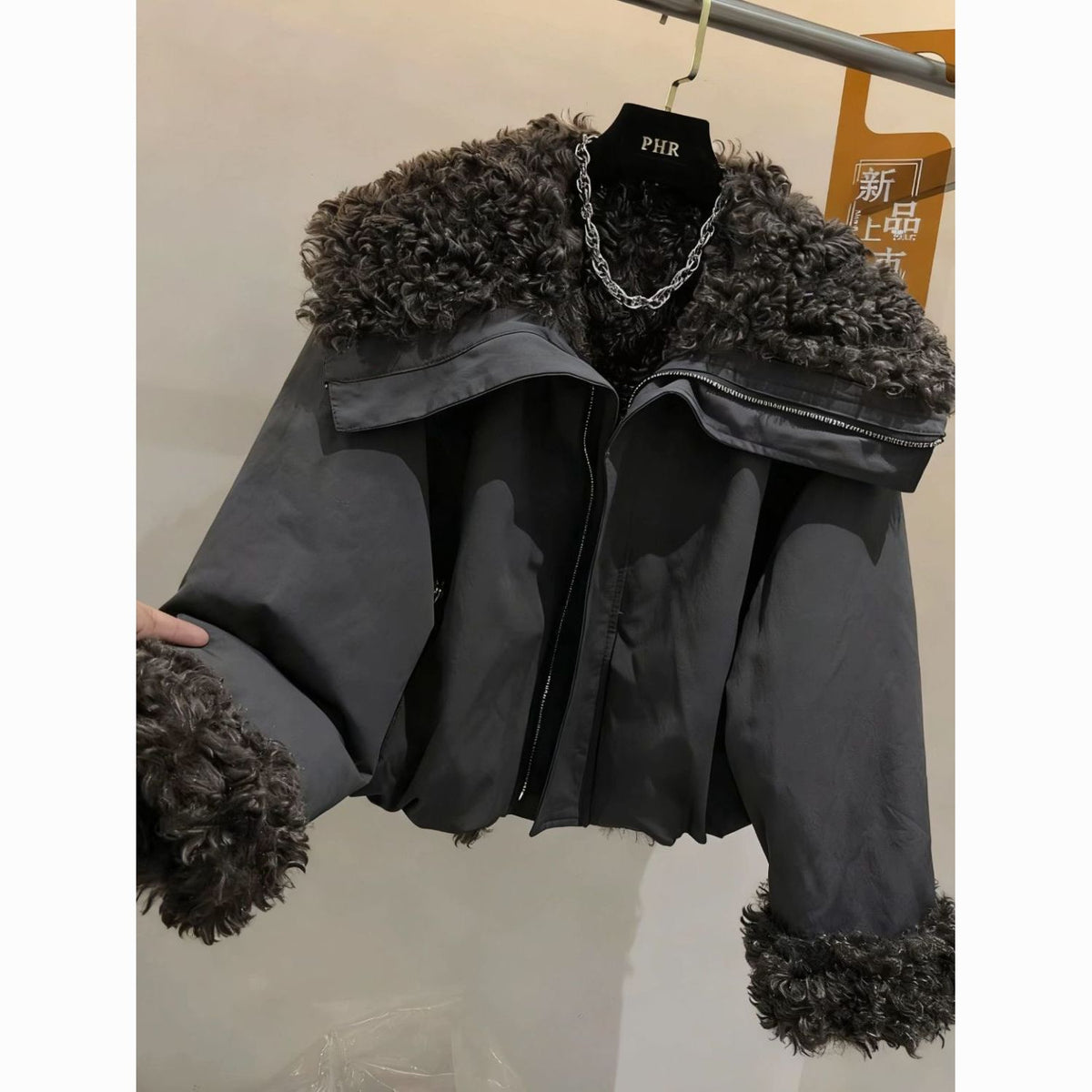 Fuzzy Patchwork Long-sleeve Cotton Jacket SAB190