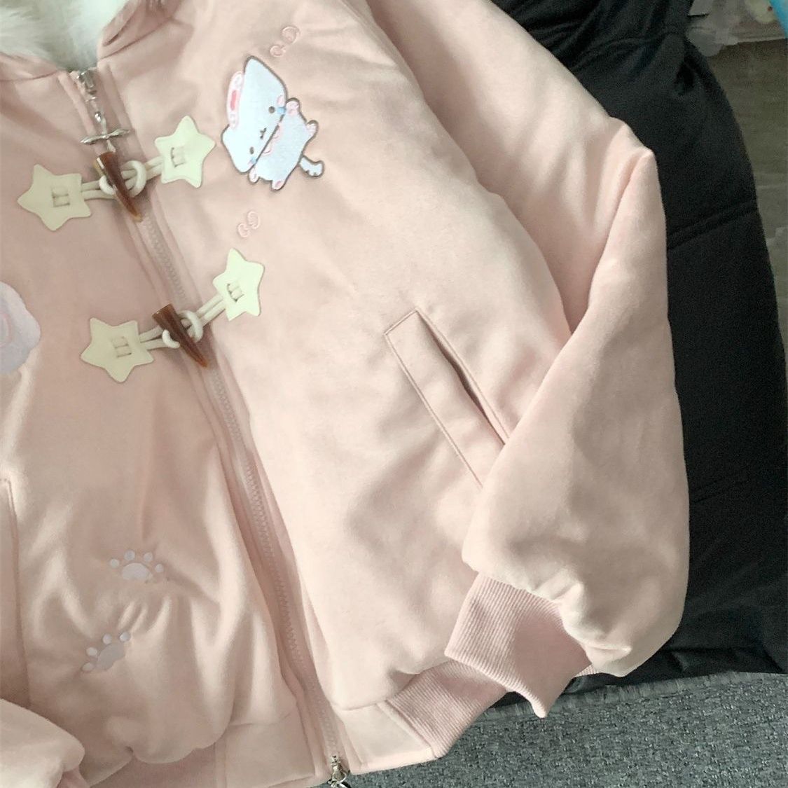 Cat Embroidered Cotton Coat 64H236