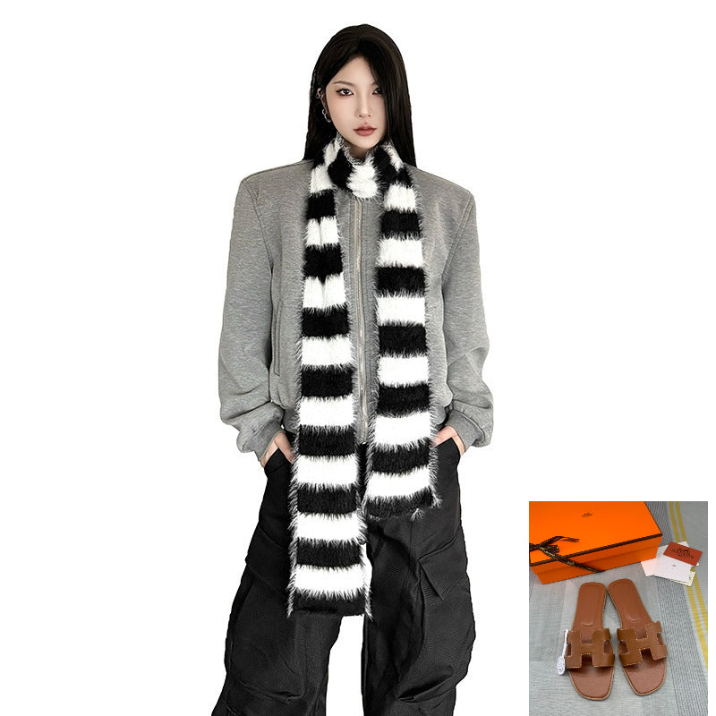 Long Striped Plush Scarf SA476