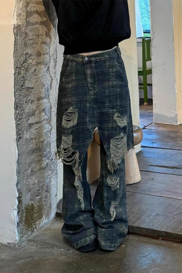 Old Damage Denim Skirt Pants SA652