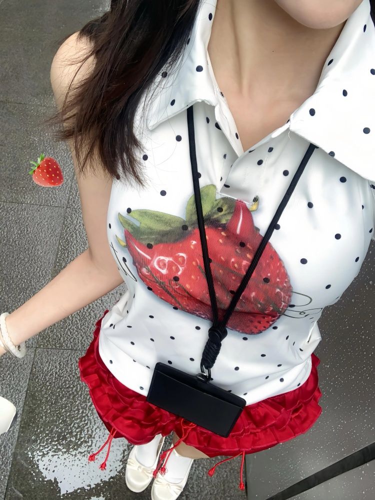 Strawberry Polka Dot Print Vest SA898