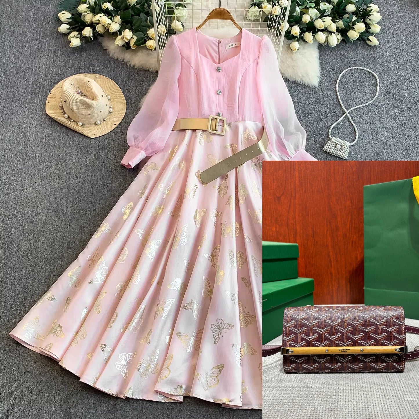 Mesh Panel Square Neck Long Sleeve Dress SA698